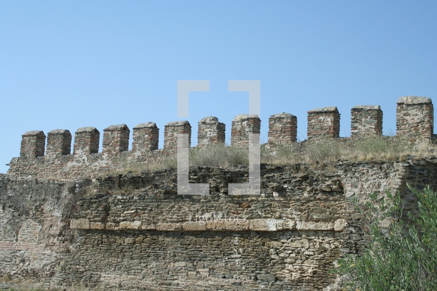 Detail from the walls surrounding Thessaloniki, Greece. These walls were built over hundreds of years and include segments from early and late time periods.