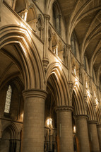 Norwich Catholic Cathedral interior, decorative halls in a historic church building