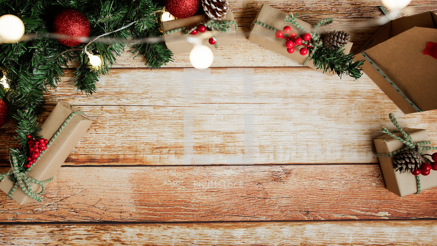 Background of a Christmas wooden table