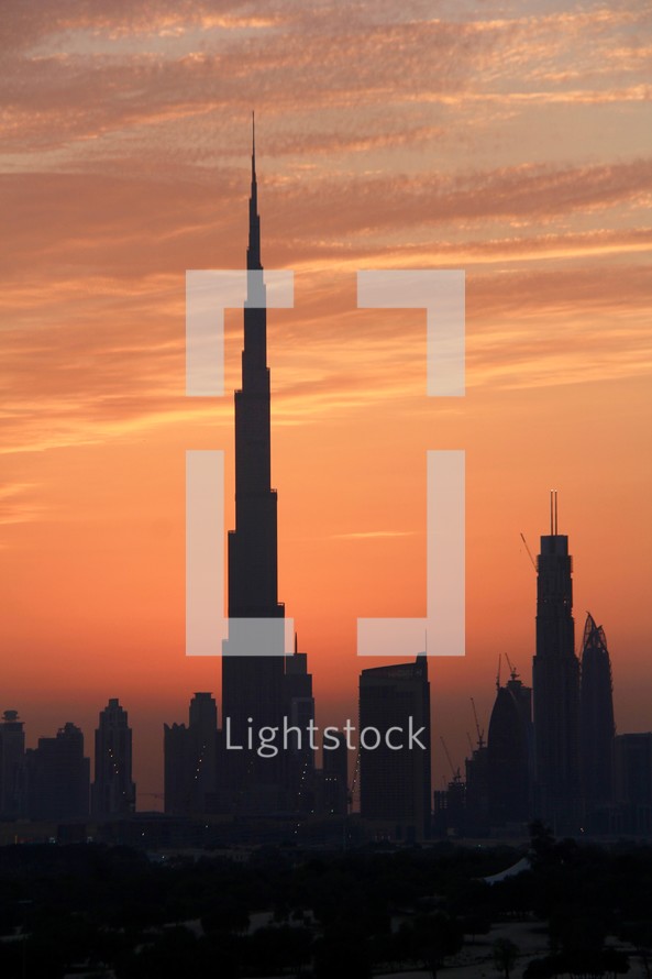 Burj Khalifa in Dubai at sunset 