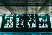ceiling and windows in a warehouse 