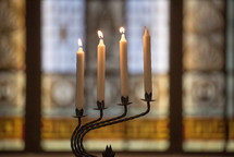 candles on a candelabra