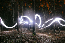 streaks of light in a forest 