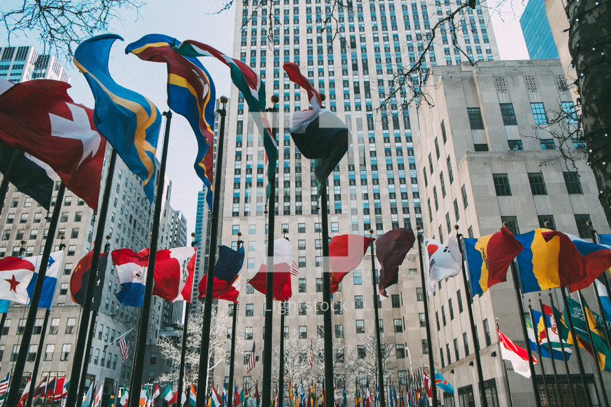 international flags at UN headquarters 