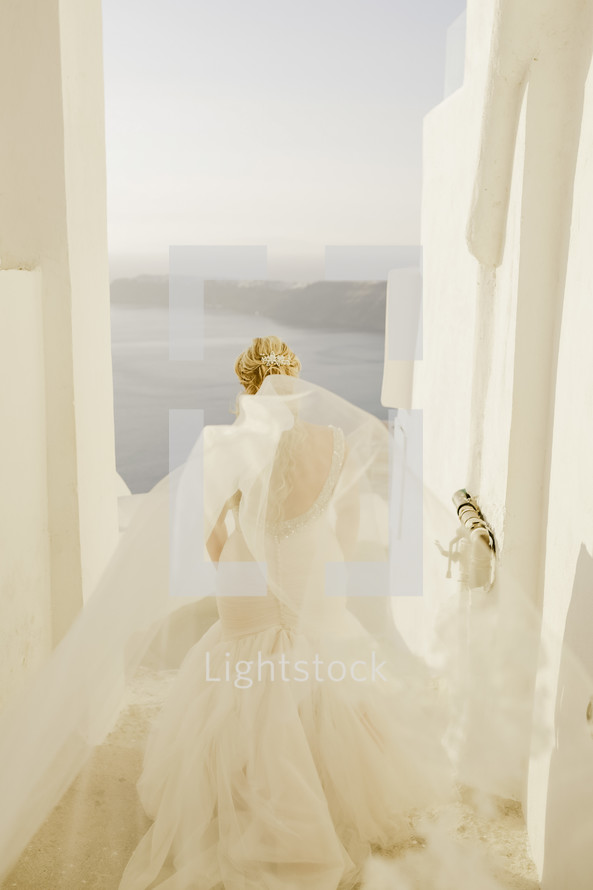 bride looking out at the ocean 