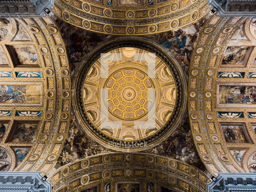 frescoes And Golden Details All Around The Cathedral Dome 