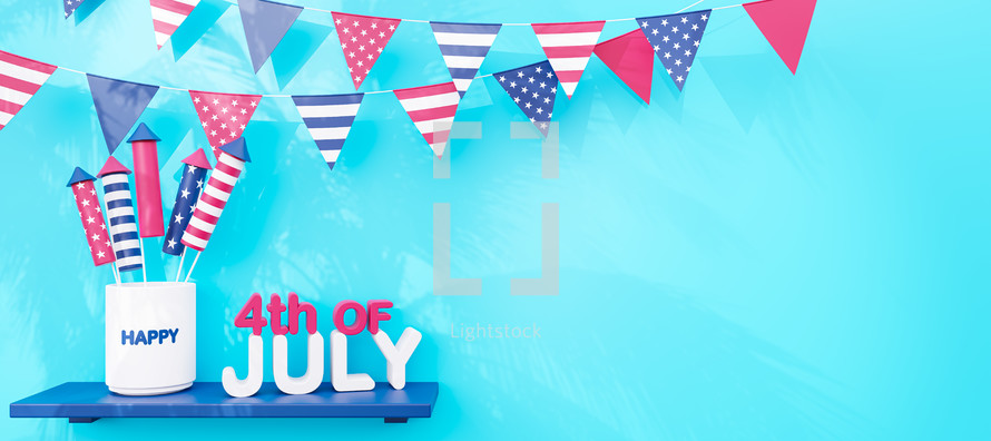 USA Independence day concept. 4th of July background with empty space and fireworks