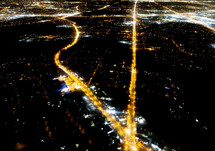 aerial view over city at night 