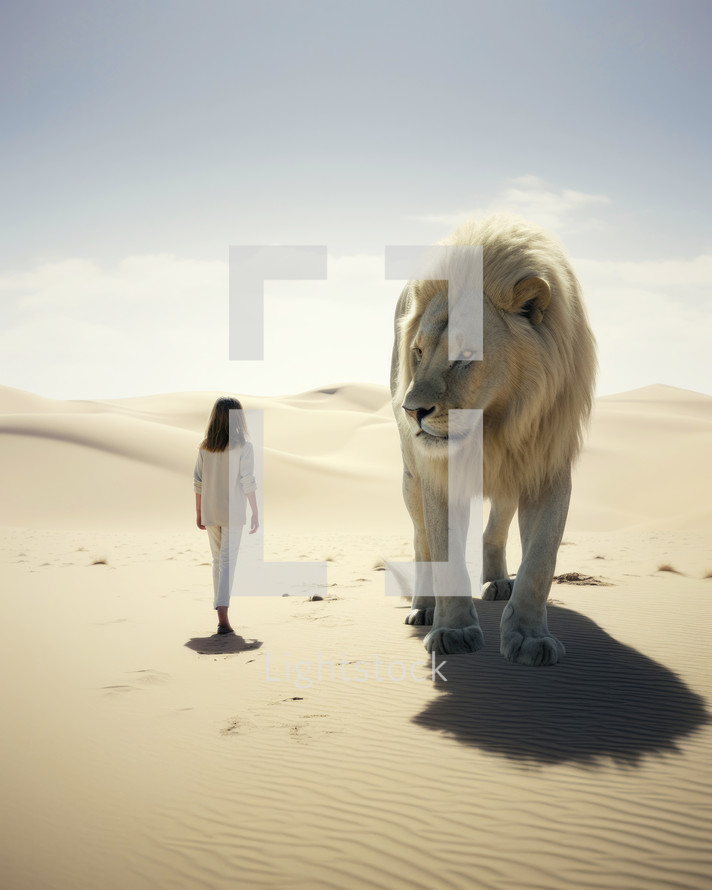 Jesus, the Lion and little girl in the desert