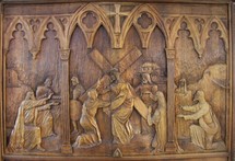 wooden carving, - stations of the cross 4, Jesus meets his mother 
