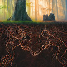 A surreal image of roots underground showing the grief and mourning of losing someone