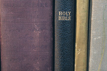 Holy Bible on a bookshelf and other books 