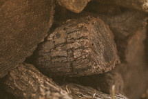 Close up of a stack of firewood