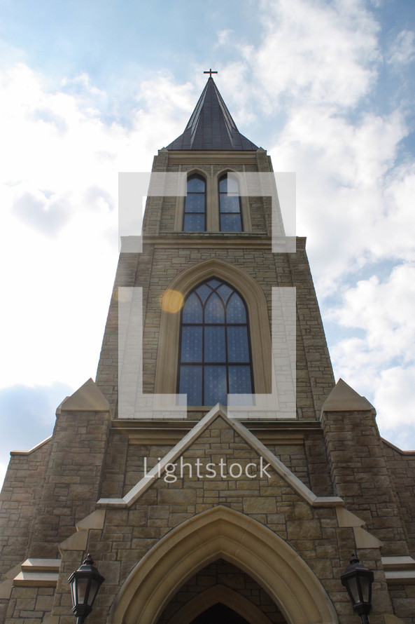 church with steeple entrance 