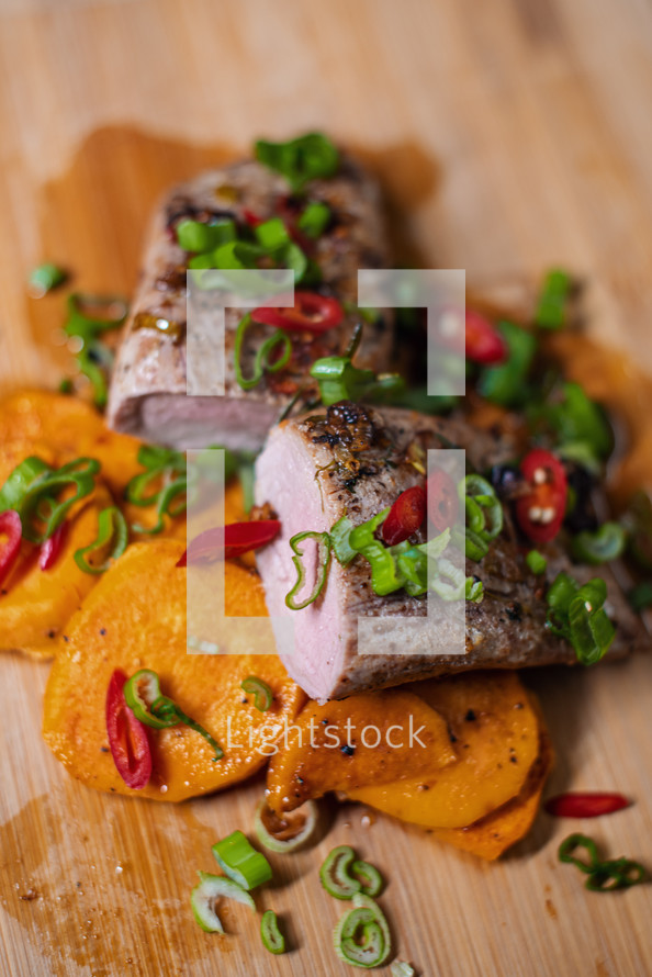Succulent Pork Tenderloin with Sweet Potatoes and Fresh Chili