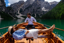 a couple on a rowboat 