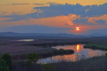 Spring Sunset on Danube Delta in Romania