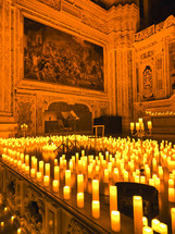 Spiritual Atmposphere Inside An Old Church With Candles 