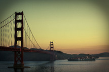 barge under the Golden Gate bridge