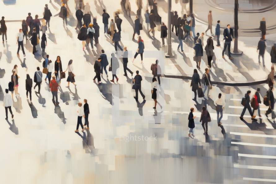 Blurred image of a crowd of people walking 