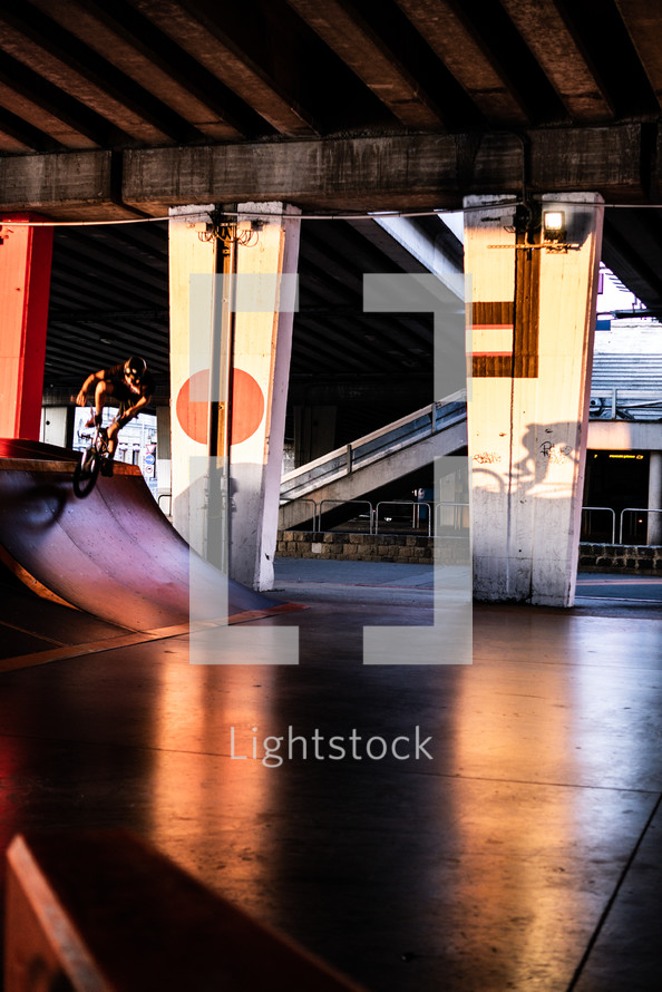ramp at a skate park at night 