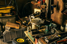 machine parts and tools in a workshop 