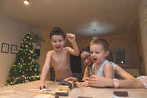 Family playing Jenga together at Christmas 