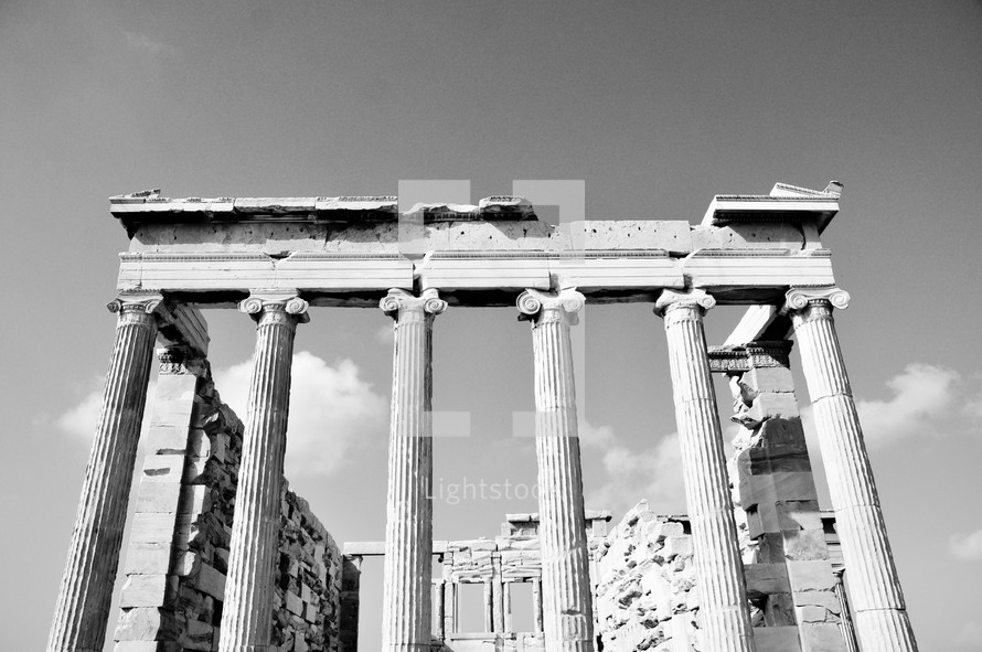 A temple in Athens, Greece atop the acropolis.