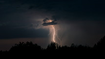 Single lightning bolt from a storm cloud