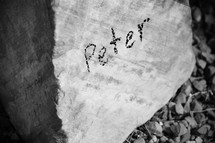 Peter written on a rock 