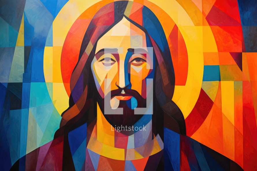 Jesus Christ, colorful abstract background, digital painting, vector illustration.