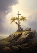 Jesus Christ cross with a tree