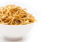 Chow Mein Noodles on a White Background