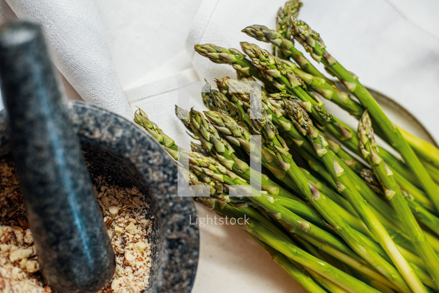 Fresh Asparagus with Crushed Almonds, Flour, and Egg