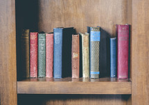 books on a wooden bookshelf 