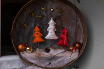 Christmas tree decorations in a frame 