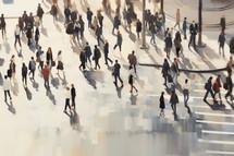Blurred image of a crowd of people walking 