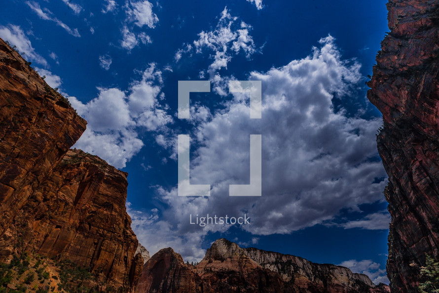 red rock cliffs and blue sky