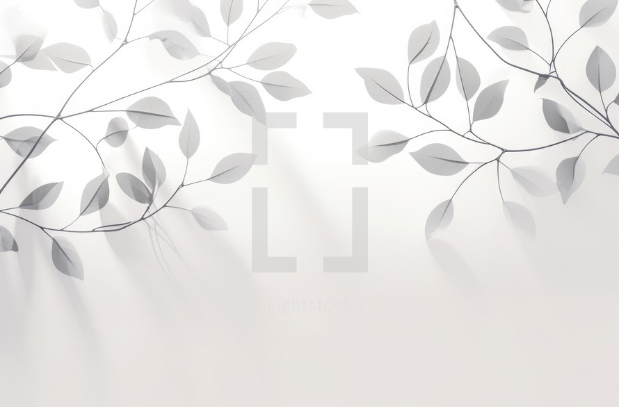 White leaves on white background with copy space for text or image.