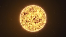 3D animation of the Sun's hot surface, zooming in for a close-up.	