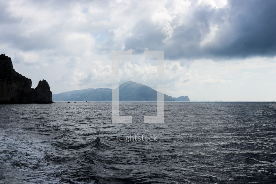 Amalfi Coast, Italy from Boat near Isle of Capri