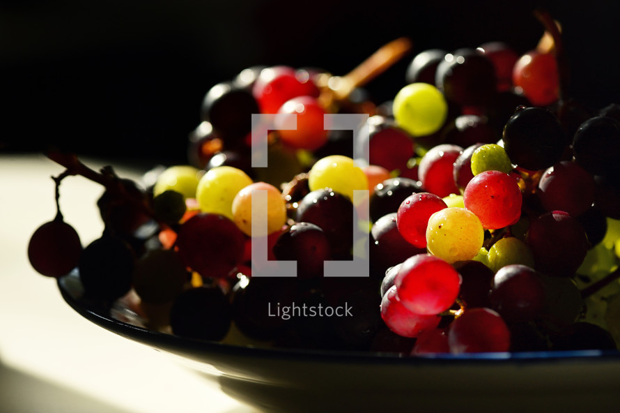 bowl of red and green grapes 