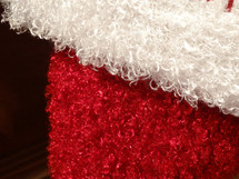 Soft curly plush texture of a Christmas stocking