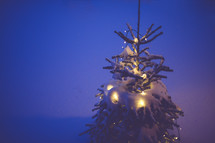 a Christmas tree covered in snow 
