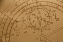 Blue print or design showing the detail of a wrist watch