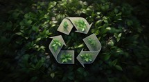 Recycling symbol surrounded by green leafy plants