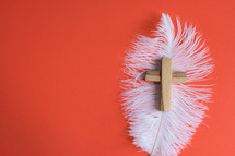 wooden cross on a feather 