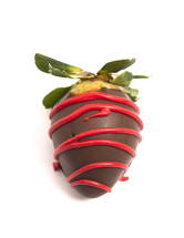 Chocolate Covered Strawberries with Red Drizzle Isolated on a White Background