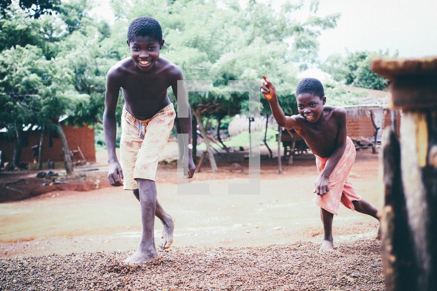 children playing in a village 