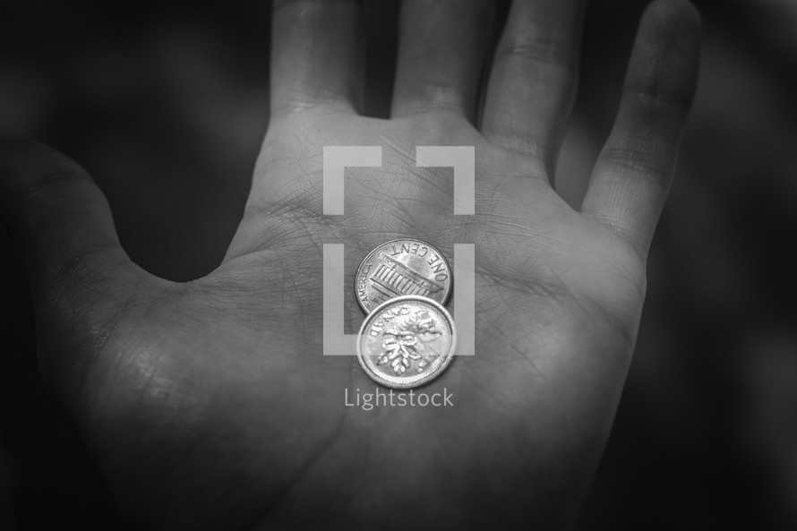 coins in the palm of a hand 
